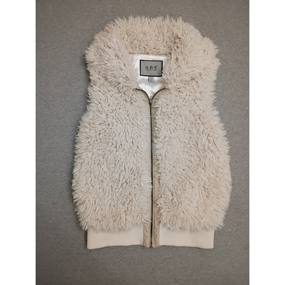 ABS Silver Label Women Cream Faux Fur Zip Up Vest Ivory Shaggy Small Sherpa